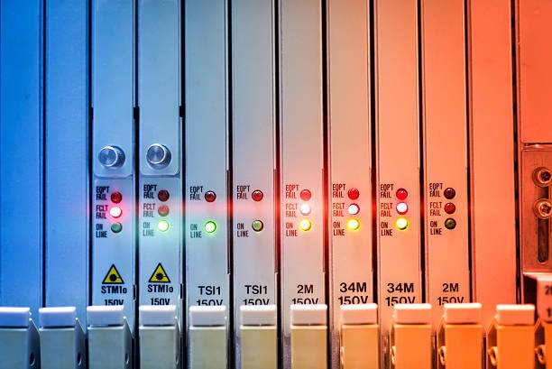 fiber optic with servers in a technology data center .